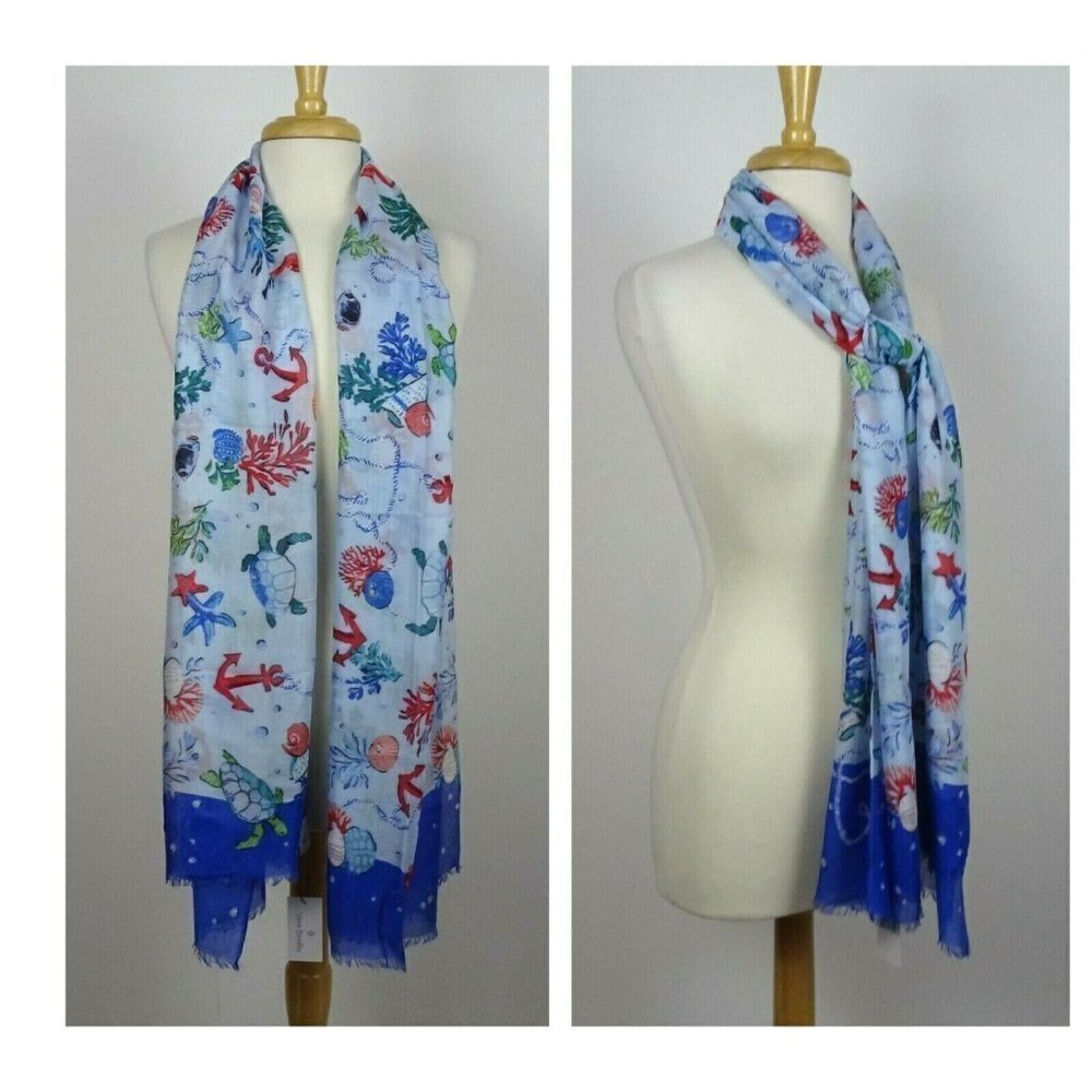 Vera Bradley ANCHORS AWEIGH Soft Fringe Scarf Wrap Coastal Tropical Sea Beach